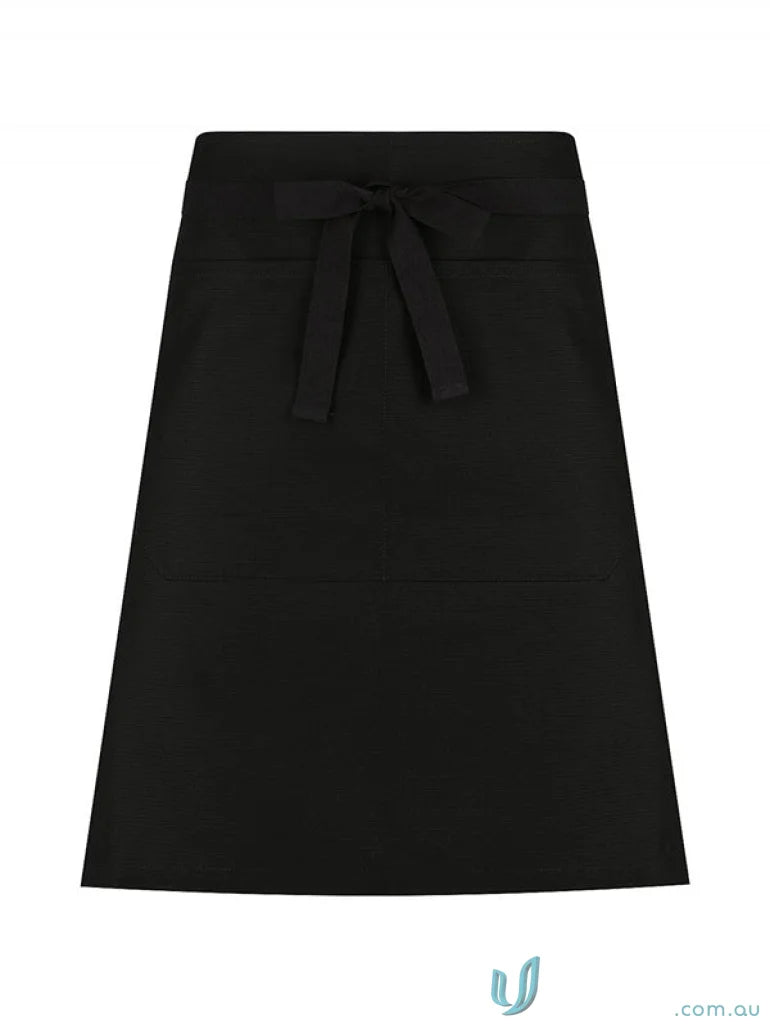Jimmy Canvas Waist Apron in black with front pockets, tie waist, brass rivets, webbing ties