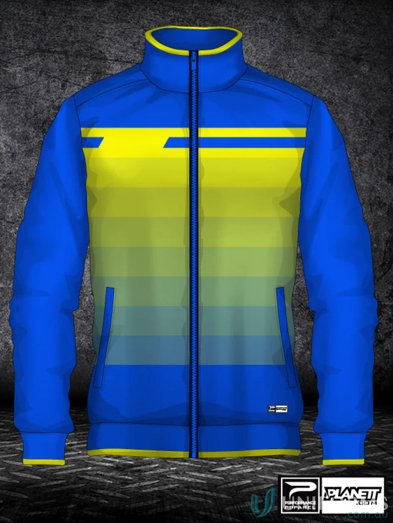 Blue and yellow gradient custom made sublimated jacket made from sports fabric for style