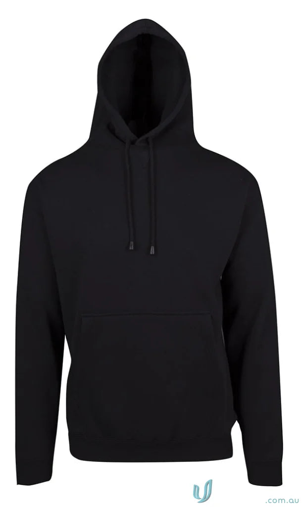 Black hooded sweatshirt with kangaroo pocket perfect for uniforms and casual workwear