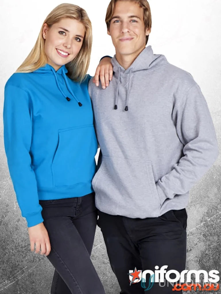 Two people in comfortable kangaroo pocket hoodies, great for uniforms and workwear