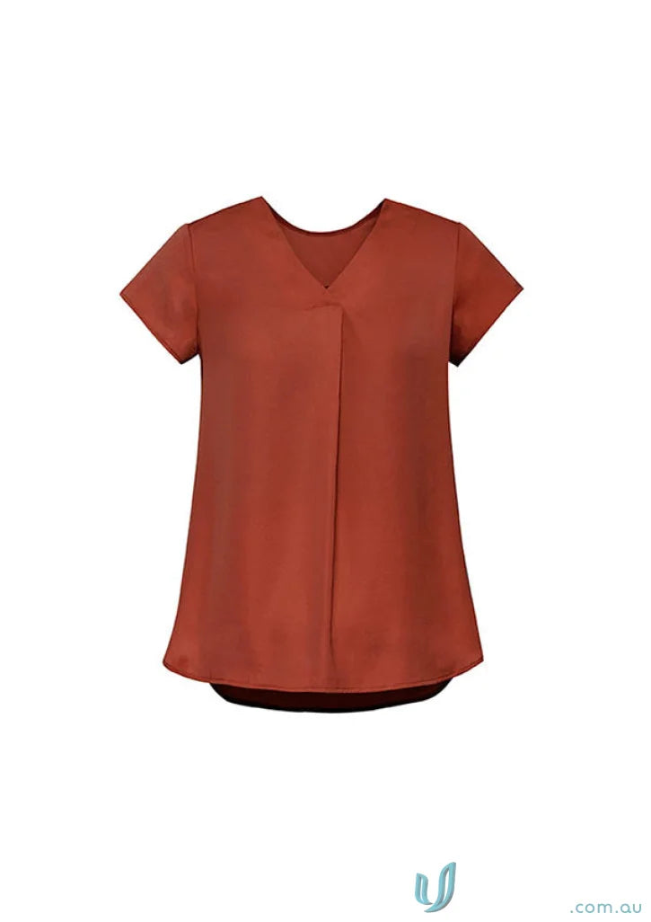 Rust-colored Kayla V-Neck Pleat Blouse RB967LS from Biz Collection for a stylish look