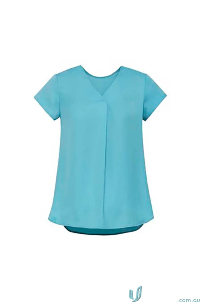 Turquoise short-sleeved kayla v-neck pleat blouse from Biz Collection RB967LS