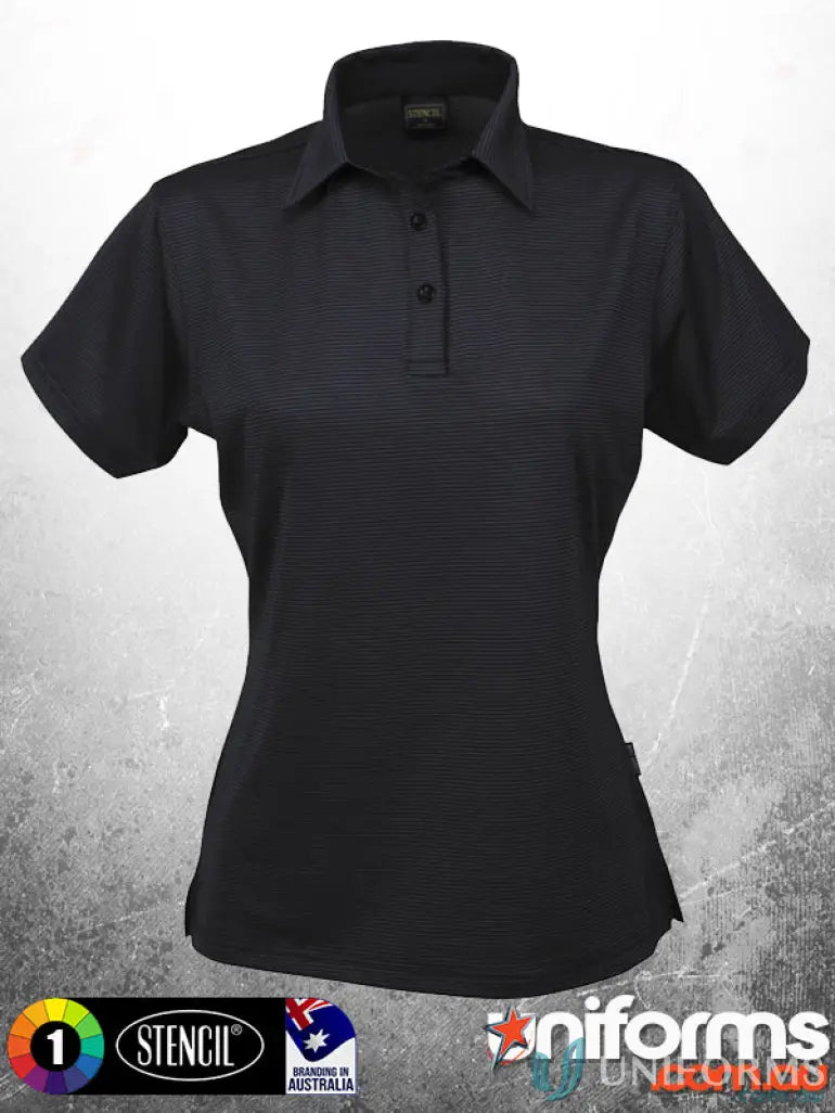 Black women’s KENNARDS Ladies SilverTech Polo made with high performance polyester fabric