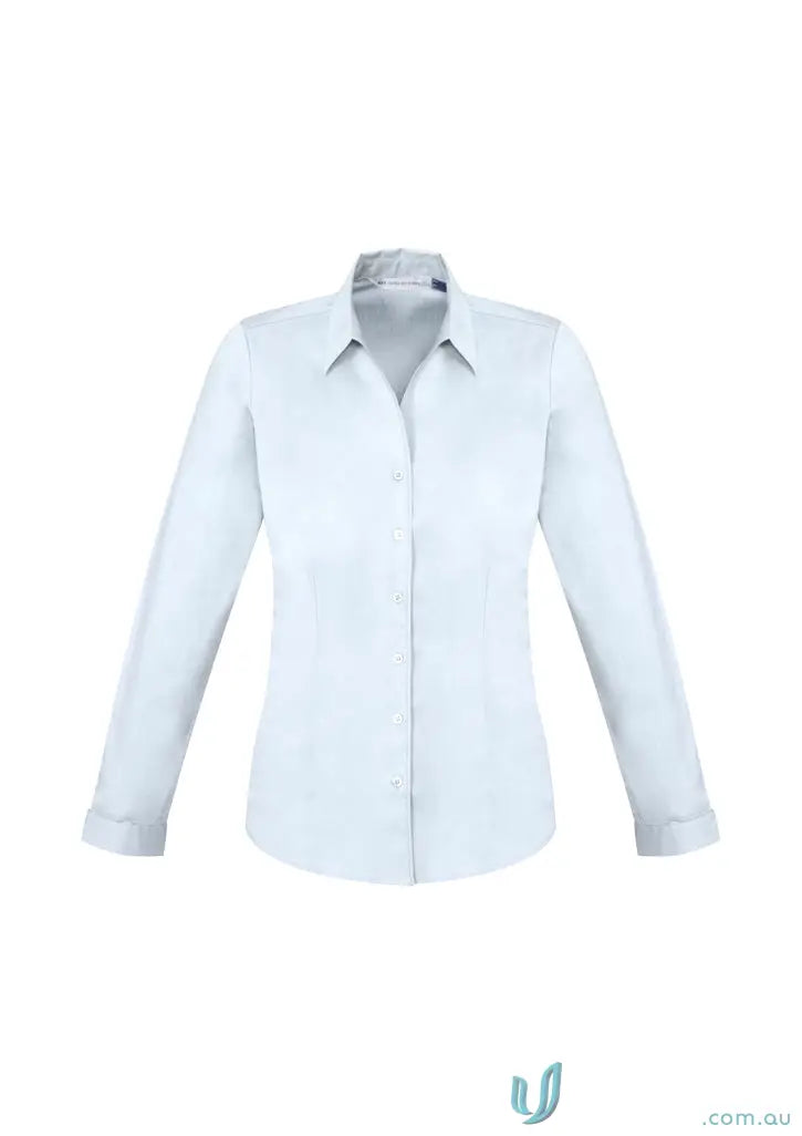 Light blue KENNARDS Ladies Stretch LS Shirt with ultraviolet protection and convenient chest pocket