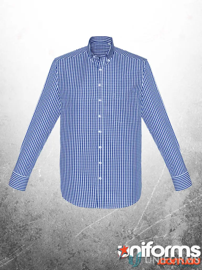 Blue and white checkered KENNARDS Mens Check LS Shirt perfect for work uniforms and workwear