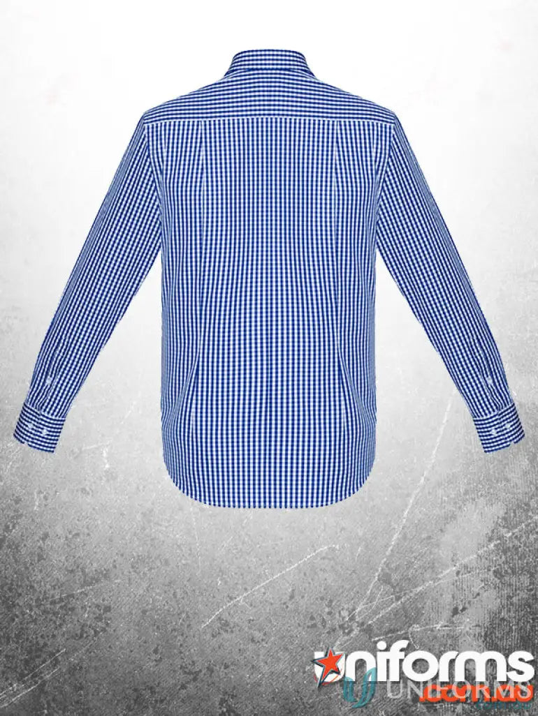 Blue and white checkered KENNARDS Mens Check LS Shirt perfect for work uniforms or workwear