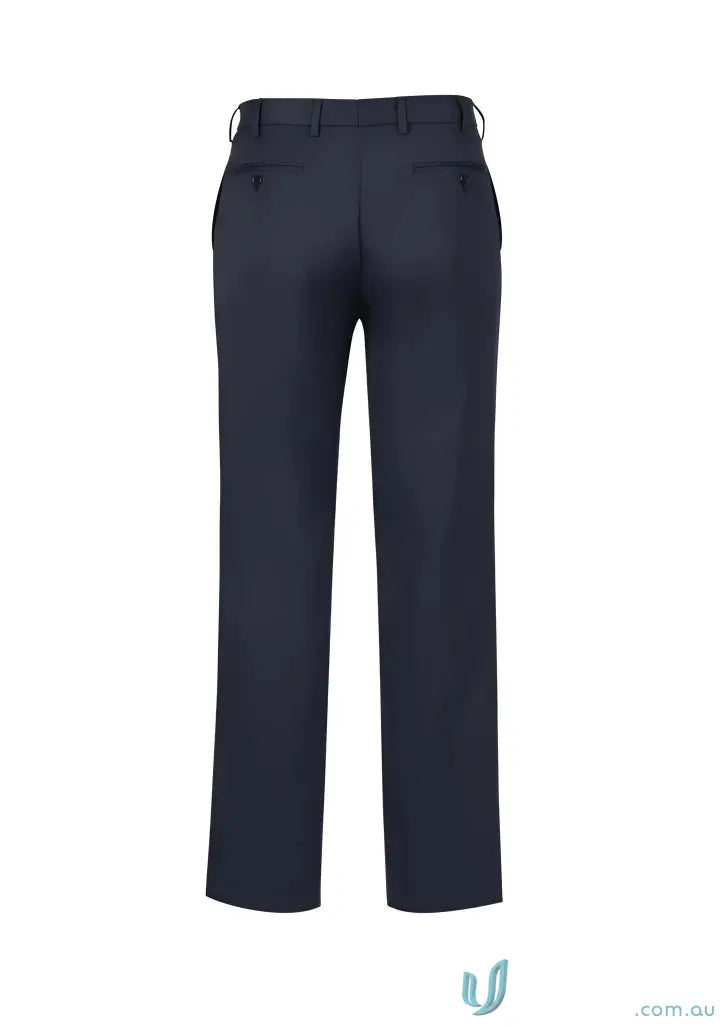 Navy blue dress pants with comfortable fit and stretch, perfect for uniforms at KENNARDS Mens Pleat Front Pant