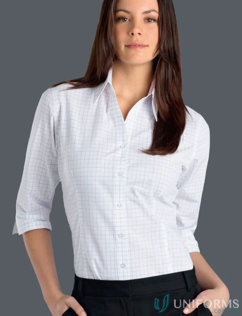 White plaid check shirt with sleeve window details in semi-tailored fit style