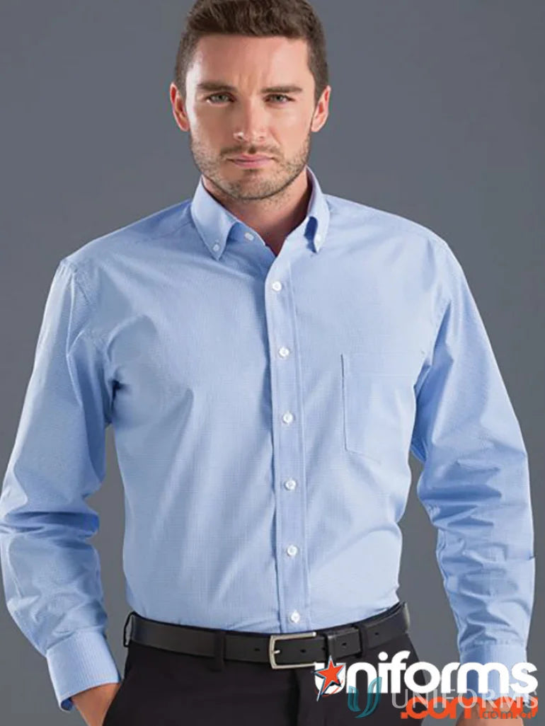 Light blue Keval Men’s Long Sleeve Multi Check Shirt button-down for a casual look