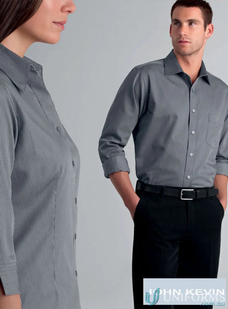 Gray Keval Women’s 362-jk sleeve pinstripe shirt, flattering semi-tailored fit