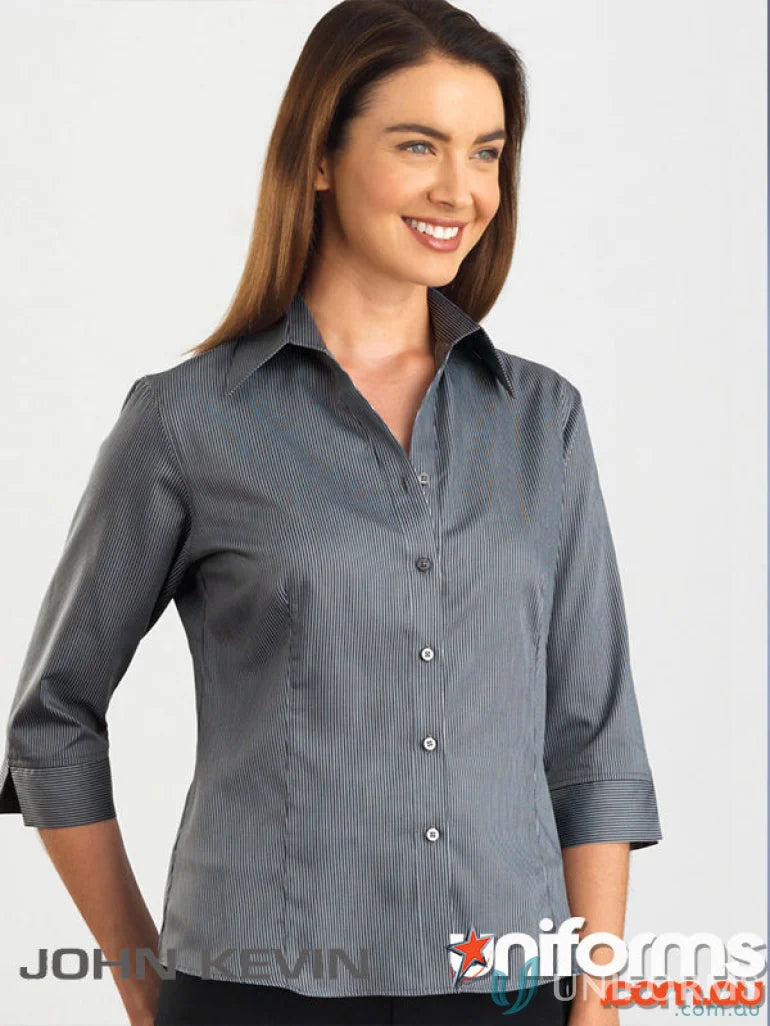 Keval women’s 362-jk sleeve pinstripe shirt with a flattering semi-tailored fit