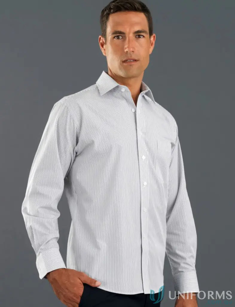 Keval Long Sleeve Herringbone Stripe Shirt Steel Grey / 38 Shirt