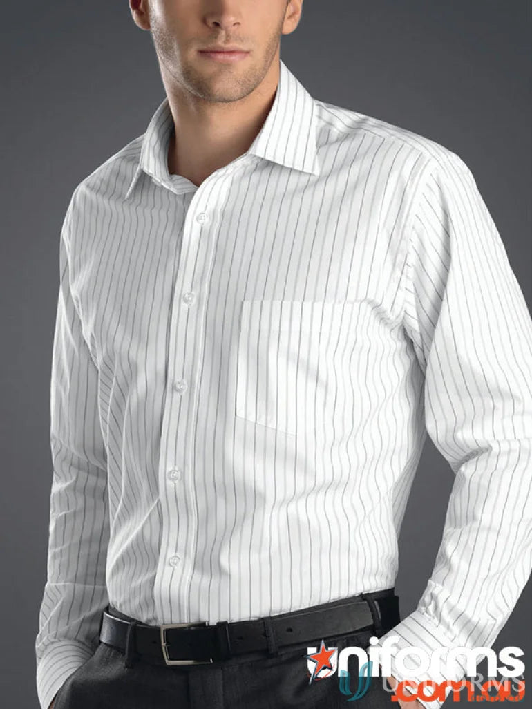 Grey men’s long sleeve classic stripe shirt from Style 208-JK Keval