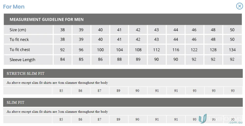 Keval Men’s Long Dark Stripe Shirt size chart with measurements for fit and style