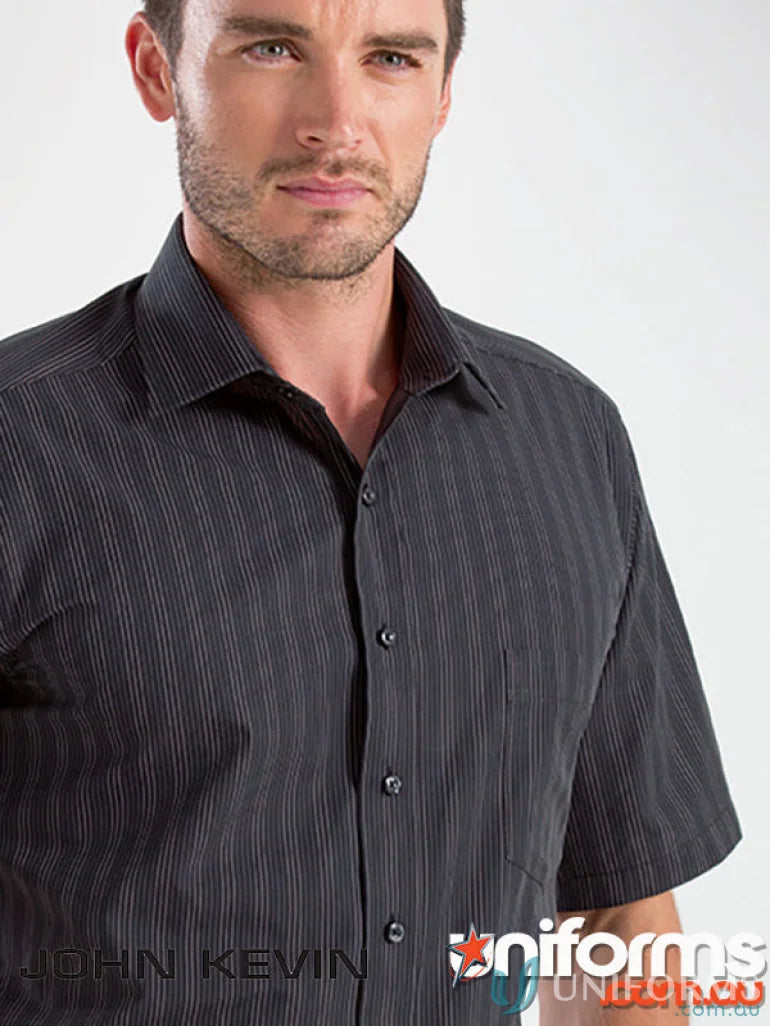 Keval Men’s SS Darker Stripe Shirt showing a short-sleeve dark stripe shirt with white stripes