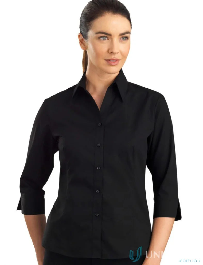 Keval Poplin Ladies 3Q Shirt with semi-tailored fit in black 100-jk Keval