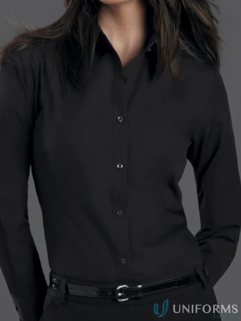 Keval Poplin Ladies LS Shirt long sleeve shirt with semi-tailored fit and matching belt