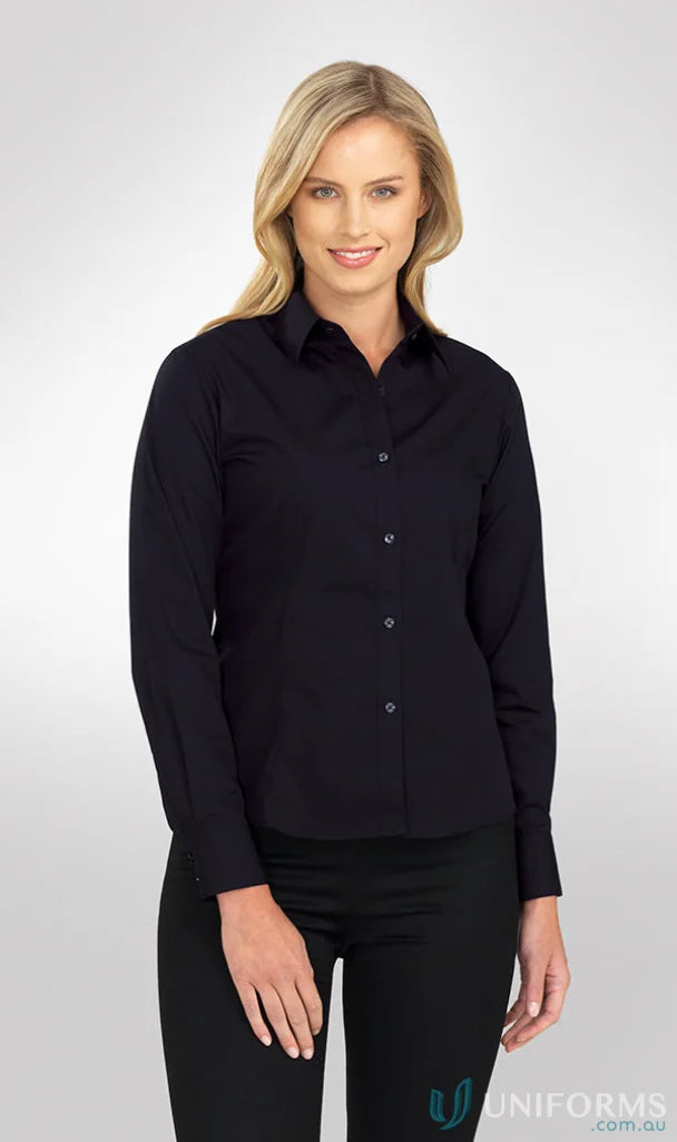 Women’s long sleeve shirt with semi-tailored fit from 101-jk Keval, black button-up