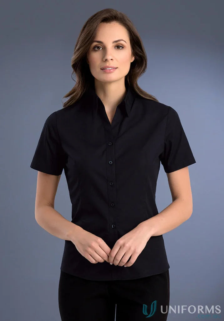 Women’s slim fit Keval Style 701-JK shirt in black short-sleeve collared design