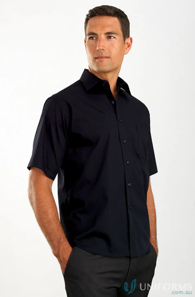Keval Men’s Short poplin shirt style 201-jk with black color and chest pocket