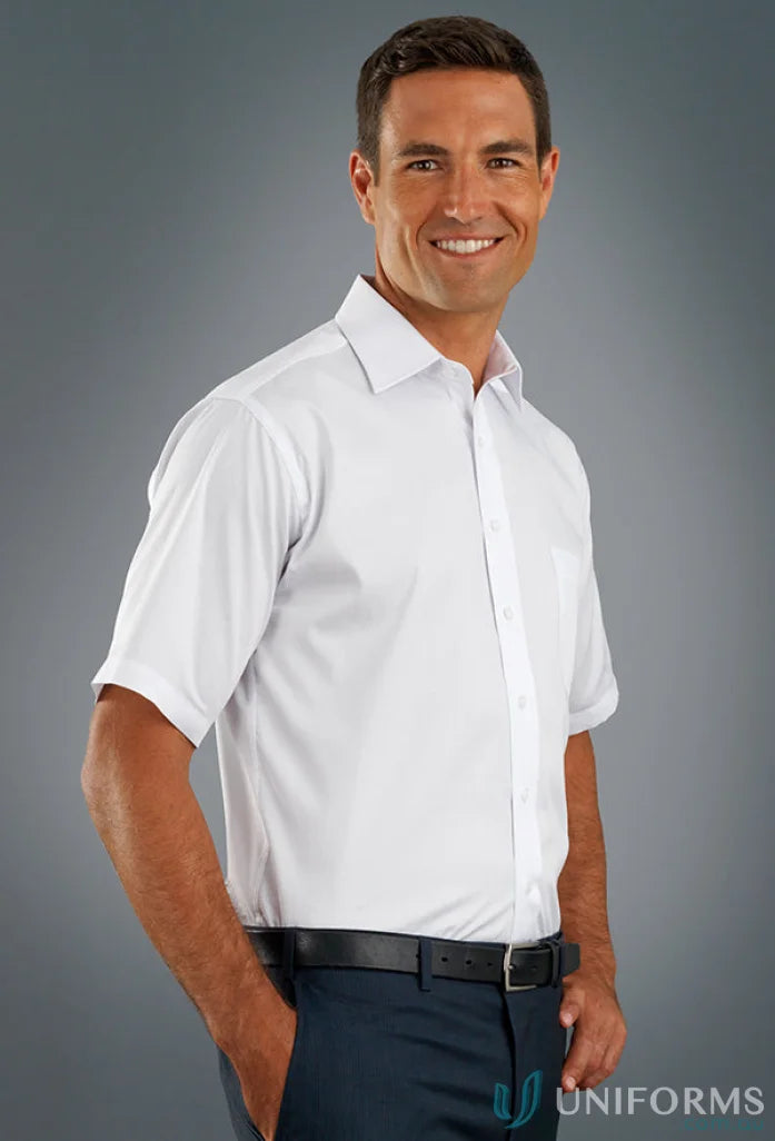 Man wearing Keval Poplin SS Shirt in style 201-jk, a cool poplin shirt for men