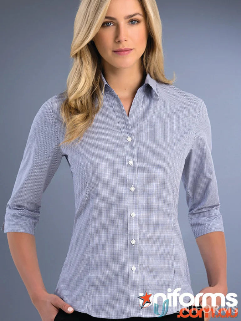 Women’s slim fit square check shirt in light blue and white for Keval 776-jk women’s