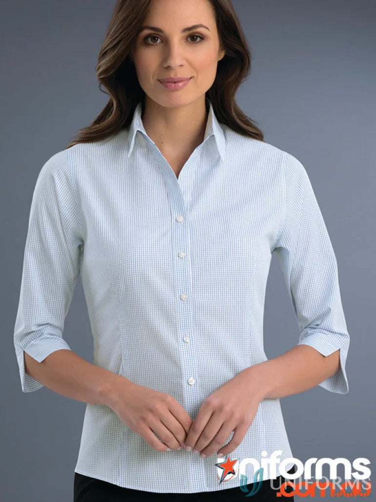 Women’s slim fit blue and white checkered sleeve mini check shirt from Keval SLIM FIT line