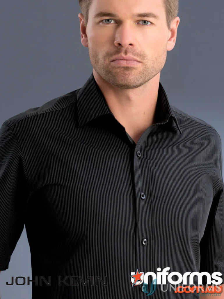 Black men’s slim fit dark stripe shirt from 837-jk Keval Slim Fit SS Dark Stripe