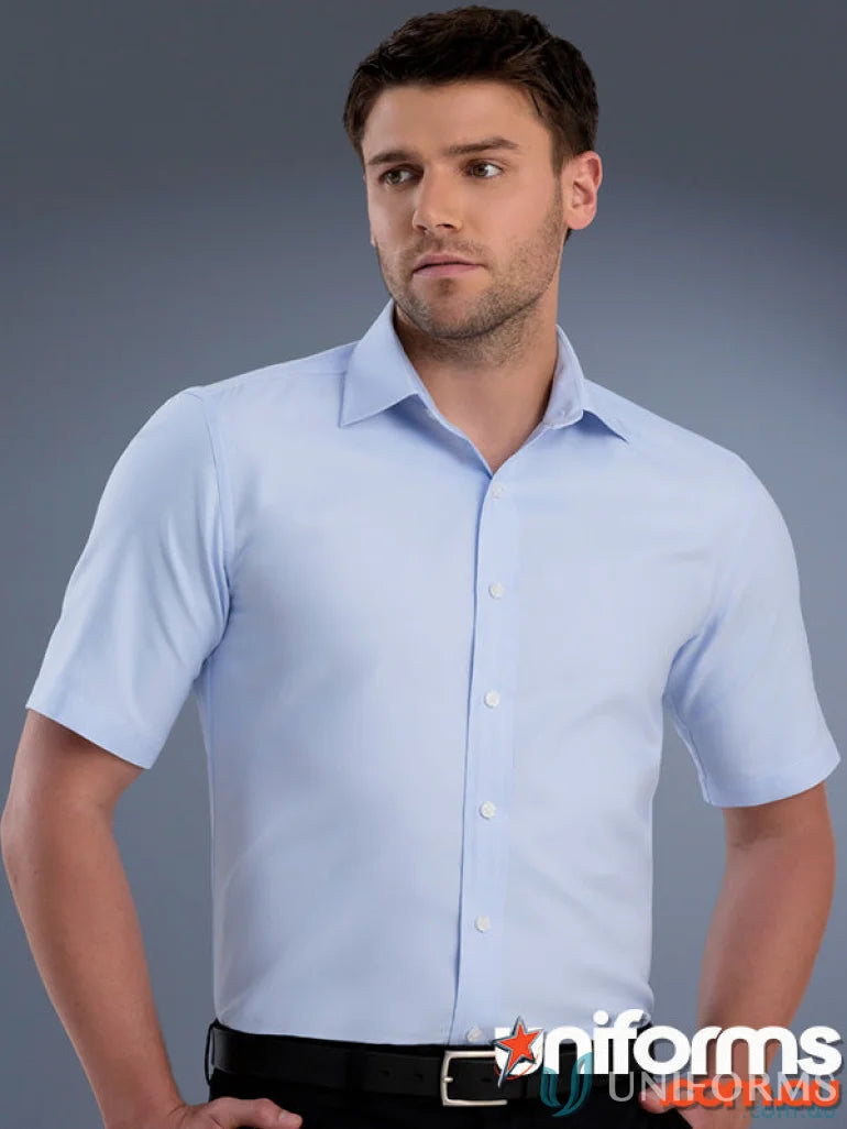 Light blue Keval Slim Fit SS Pinpoint Oxford men’s shirt with classic collar