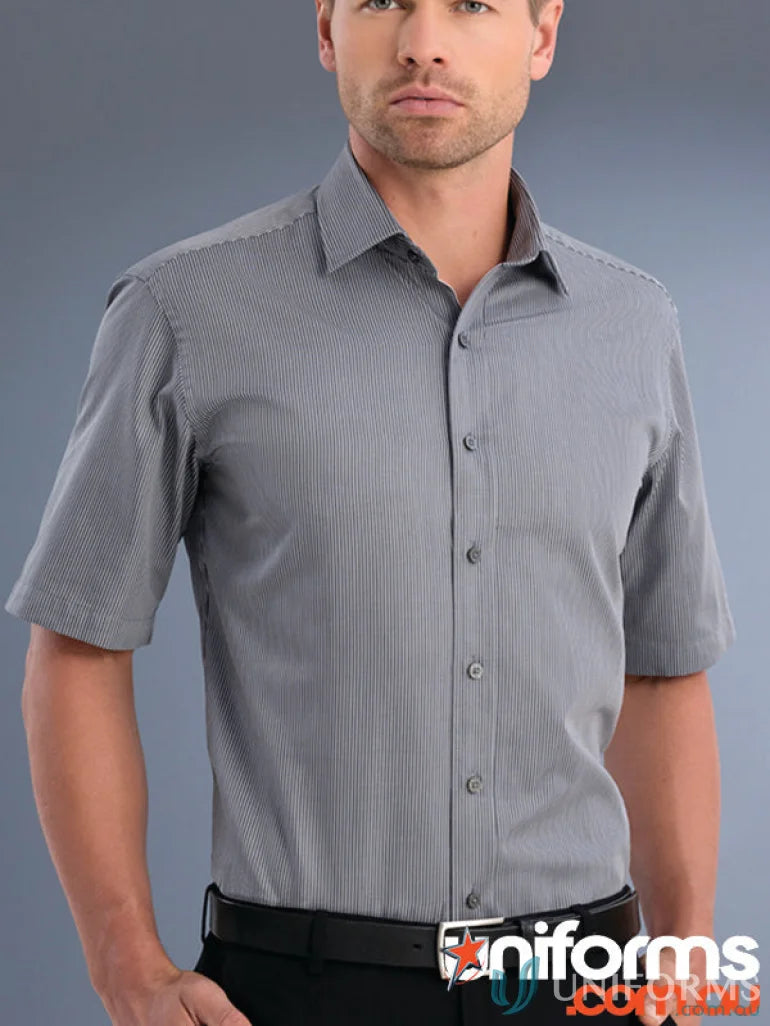 Gray striped short-sleeved men’s slim fit pinstripe shirt from 863-jk Keval