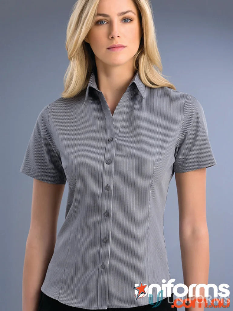 Keval SLIM FIT SS Pinstripe Shirt with striped short sleeves and open neck style