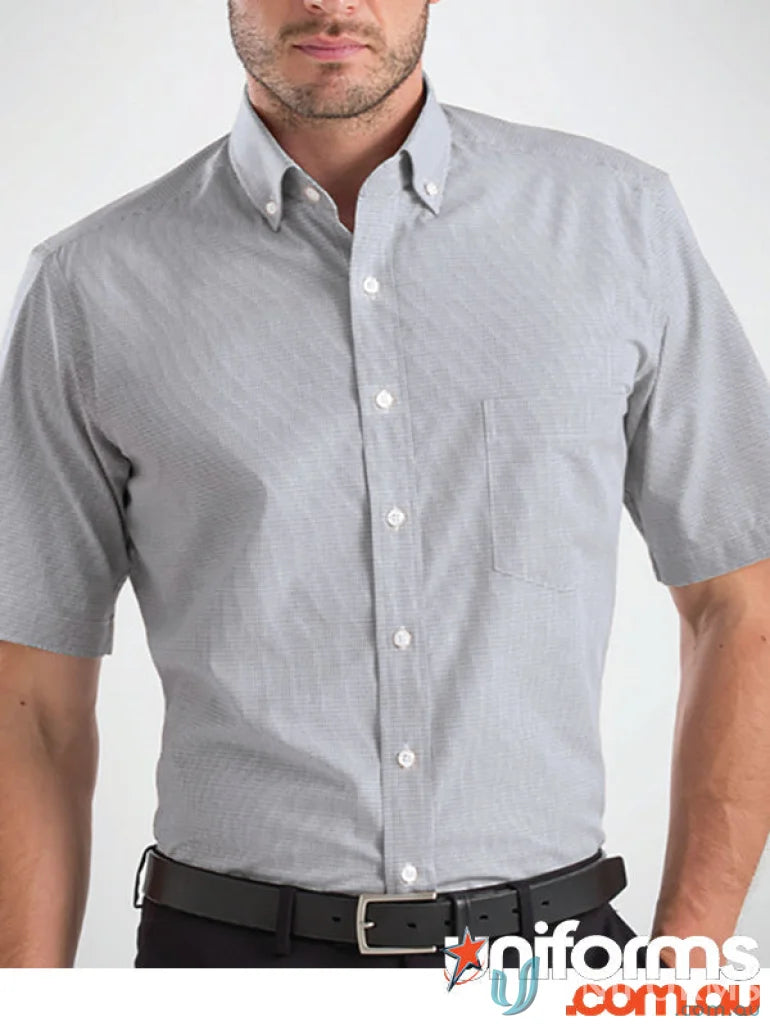 Gray short-sleeved button-down shirt from Keval Men’s Short collection, perfect for casual wear