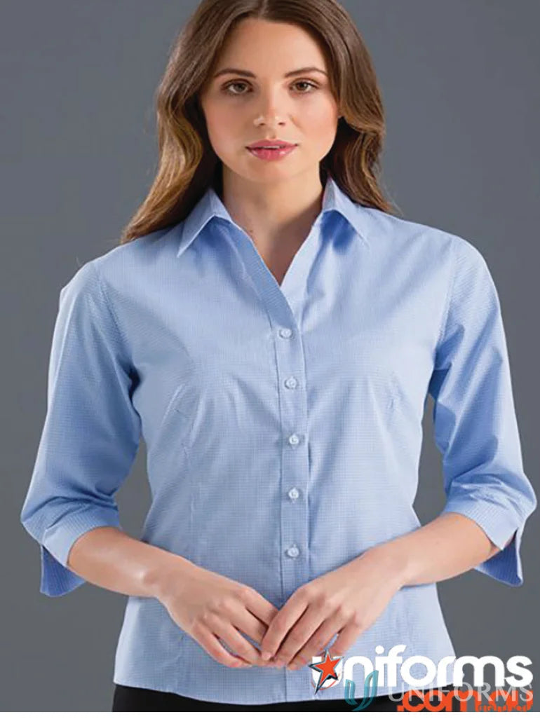 Light blue semi-tailored sleeve multi check shirt from 354-JK Keval Women’s collection