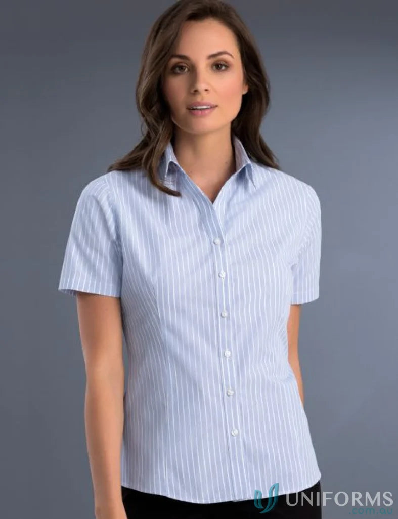 Light blue and white striped women’s slim fit Keval Style 719-JK SS shirt