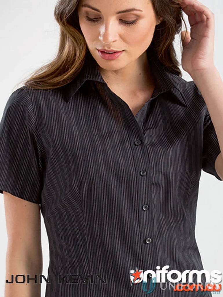 Keval Women’s Short SS Darker Stripe Shirt with short sleeves and button-down front