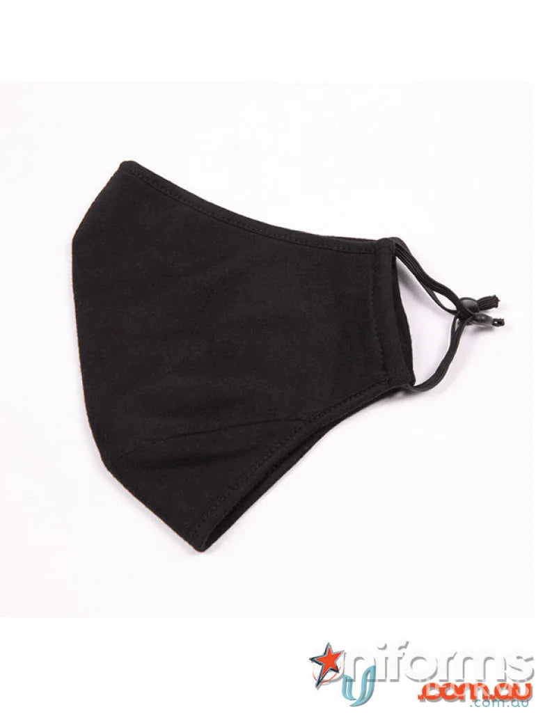 Black reusable cotton face mask with adjustable toggle for kids’ face masks