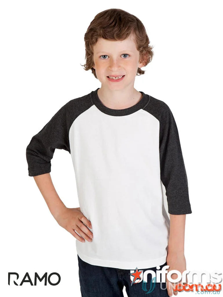 Boy’s white and black raglan tee perfect for casual wear and kids’ uniforms