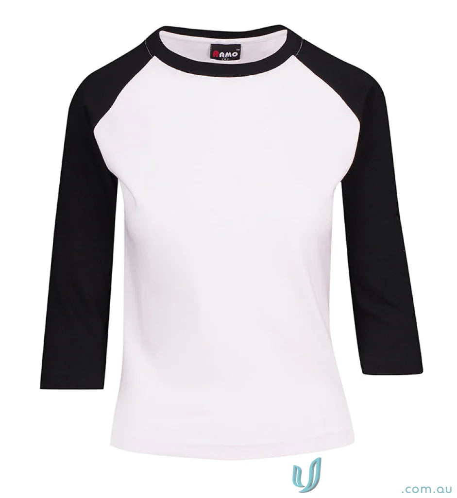 Kids 3Qtr Raglan Tee with black and white sleeves, perfect for uniforms or casual workwear