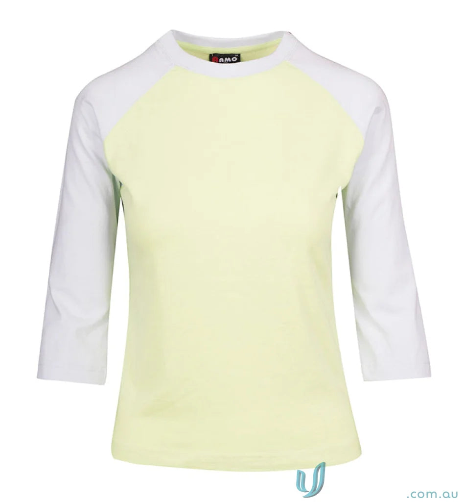 Kids 3Qtr Raglan Tee in yellow and white, perfect for uniforms or casual workwear