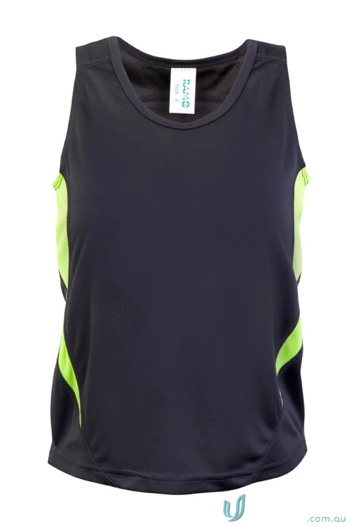 Kids Accelerator CoolDry Singlet with black athletic tank top and neon green side panels