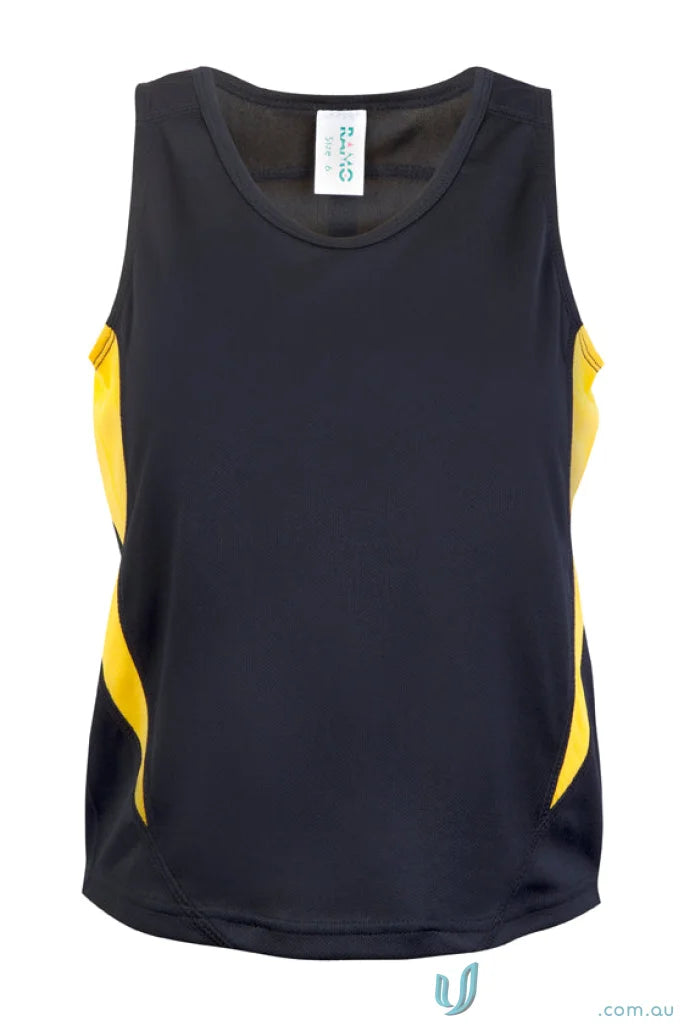 Kids Accelerator CoolDry Singlet black athletic tank top with yellow side panels for uniforms