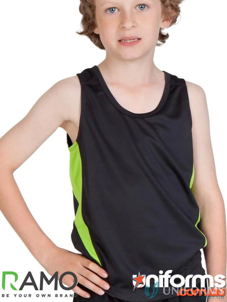 Kids Accelerator youth athletic tank top in black and lime green for uniforms and workwear