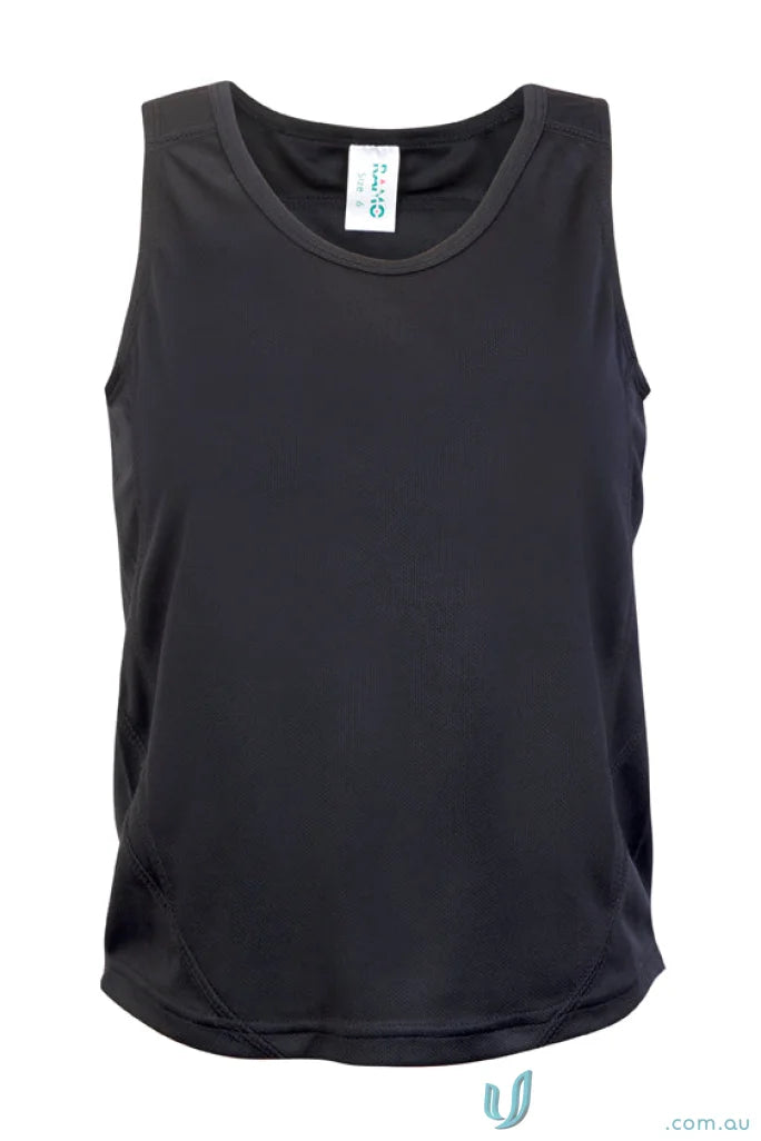 Kids Accelerator black sleeveless activewear top perfect for uniforms and workwear