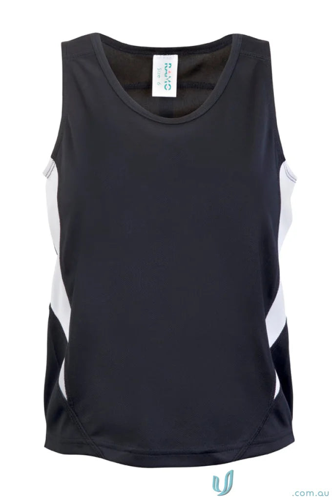 Kids Accelerator CoolDry Singlet black tank top with white side panels for uniforms or workwear