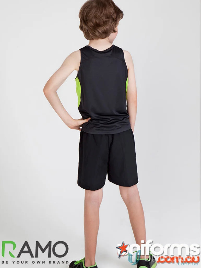 Kids Accelerator cooldry singlet with black and lime green athletic tank top and shorts