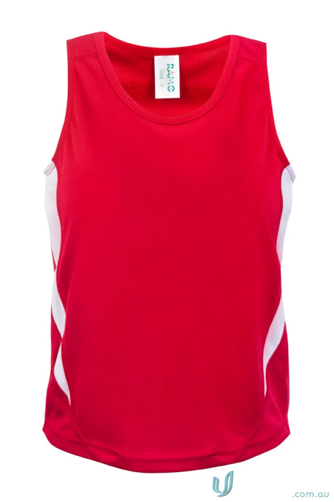 Kids Accelerator CoolDry Singlet with red athletic tank top and white side panels for uniforms