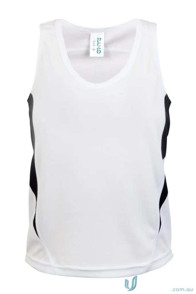 Kids Accelerator CoolDry Singlet white sleeveless athletic vest with black side panels for uniforms