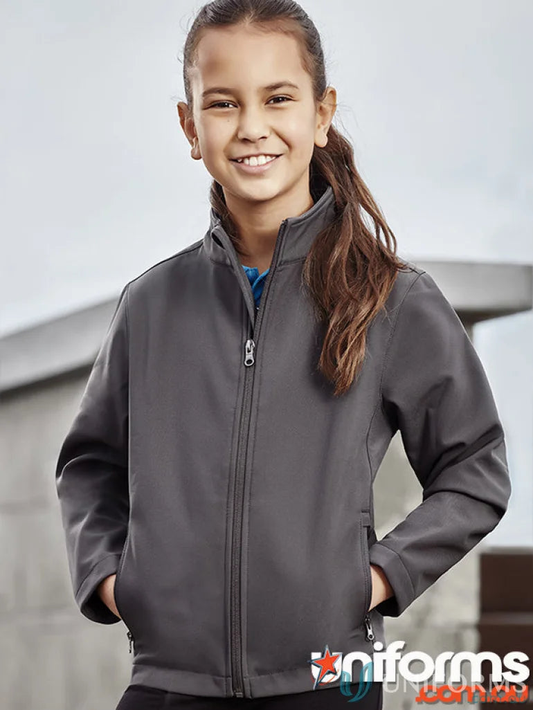 Kids Apex softshell jacket in gray from Biz Collection Kids, style Apex Jacket J740K