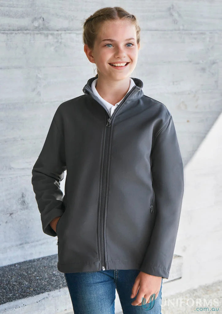 Kids Apex softshell jacket in gray, perfect for outdoor adventures, Apex Jacket J740K style