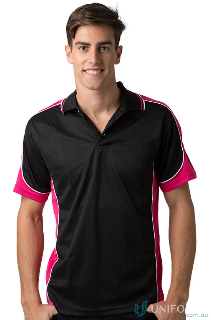 Kids Auburn Polo featuring cooldry moisture management technology in black and pink